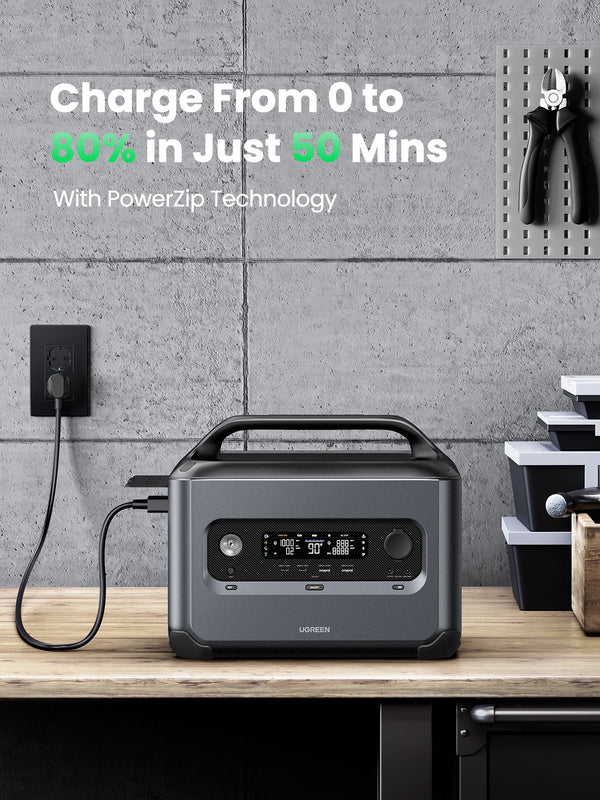 Santrala Hêzê ya Veguhêzbar a Ugreen, 1024Wh, 1200W, bi Şarjkirina Tavê | Santrala Hêzê ya Veguhêzbar a Ugreen, Jeneratora Tavê ya Bateriya LiFePO4, 1200W 1024Wh