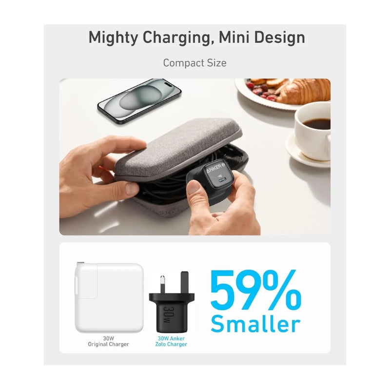 Anker Zolo Wall Charger 30W USB-C – Compact and Fast - شاحن حائط انكر زولو 30 وات بمنفذ تايب سي