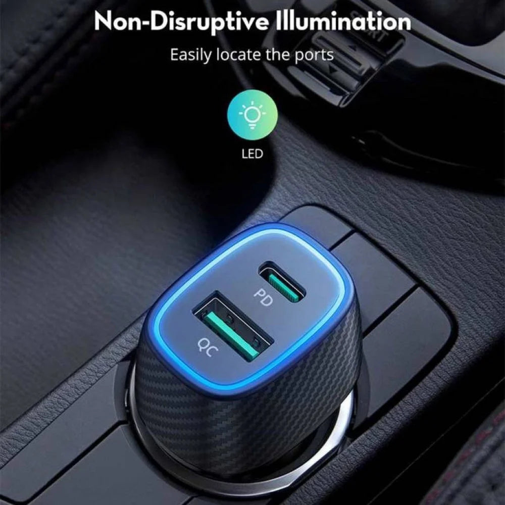 شاحن سيارة راف باور RP-VC009 بقدرة 60 واط بمنفذي PD 36 واط و QC 24 واط - اسود | RAVPower RP-VC009 60W Dual Port Car Charger (PD 36W + QC 24W) – Black