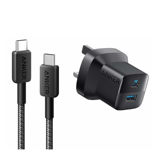 Anker 323 Charger 33W + USB-C to USB-C Cable (3ft) – Black - شاحن أنكر 323 بقوة 33 وات وكابل تايب سي إلى تايب سي بطول 3 أقدام