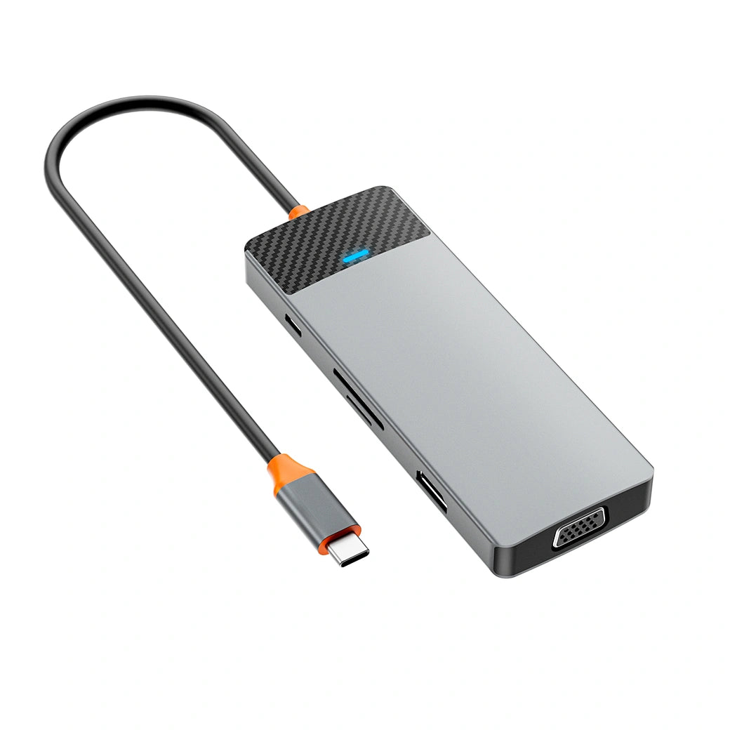 محول ويوو لينكر 9 في 1 بمنفذ تايب سي مع قارئ بطاقات SD/TF  - رمادي | WiWU Linker 921 9 in 1 Type-C Hub Laptop Adapter with SD/TF Card Reader – Gray